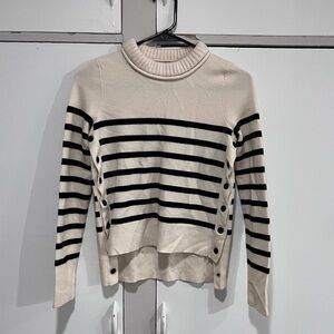 Intermix Cream & Black Striped Wool Button Detail Sweater Women’s S